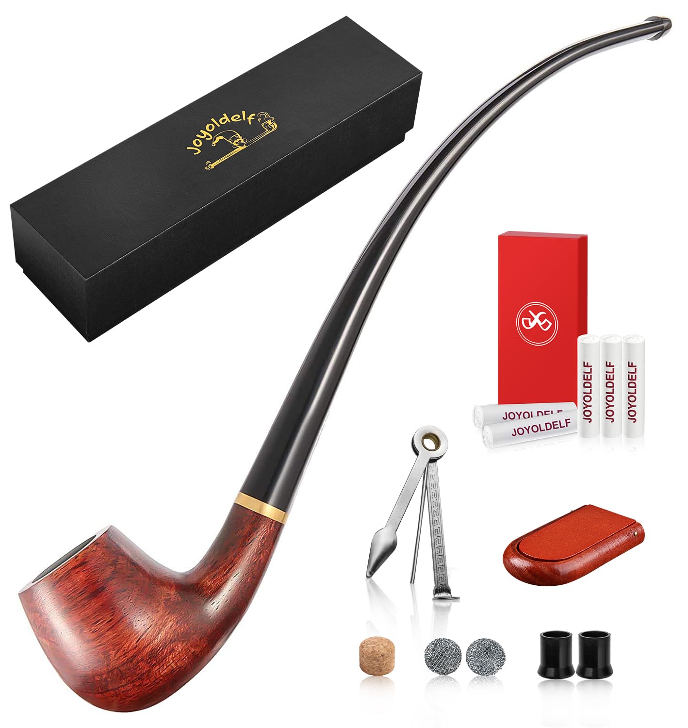 Joyoldelf Tobacco Pipe Smoking Pipe Rosewood Exquisite Handcrafted Churchwarden Tobacco Pipe - Complete Starter Set