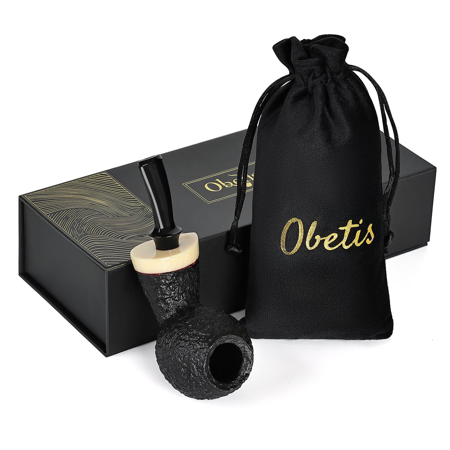 Obetis Handcrafted Pufferfish-Style Briar Wood Pipe with Textured Finish and Elegant Wooden Accents - Perfect for Collectors and Smoking Enthusiasts