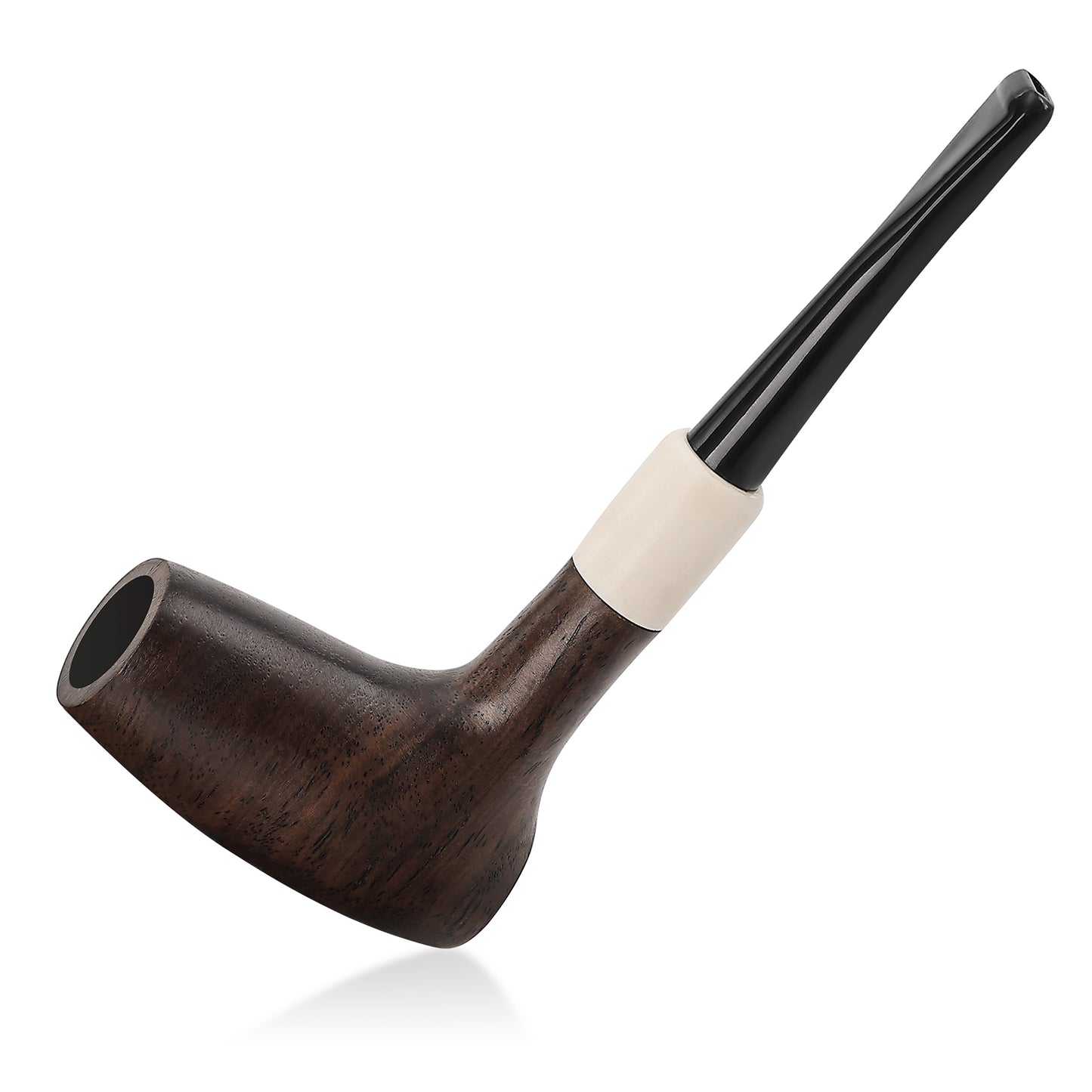 Obetis Ebony Wood Author-Shape Pipe with Smooth Finish and Ivory Accents - Classic Smoking Pipe for Collectors and Enthusiasts