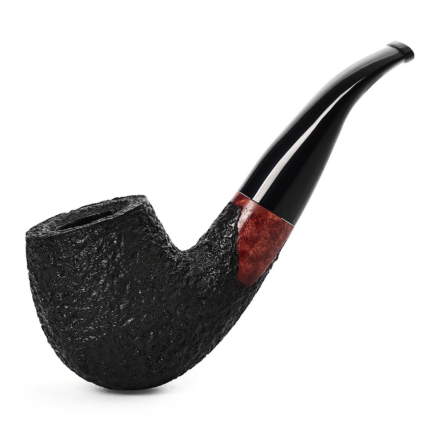 Obetis Bent Apple-Shape Pipe with Rusticated Briar Finish and Wooden Accents - Comfortable Grip for Long Smoking Sessions