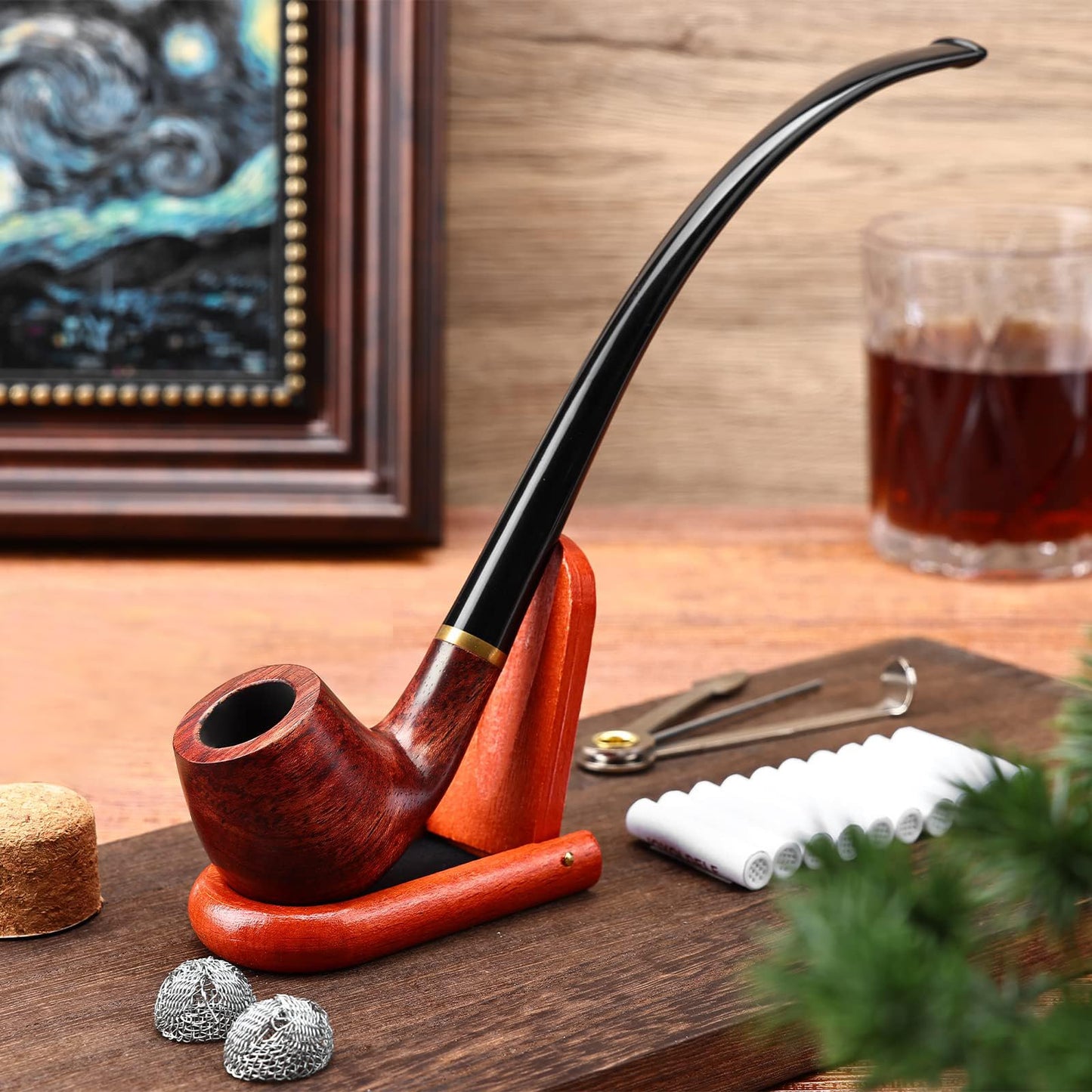 Joyoldelf Tobacco Pipe Smoking Pipe Rosewood Exquisite Handcrafted Churchwarden Tobacco Pipe - Complete Starter Set