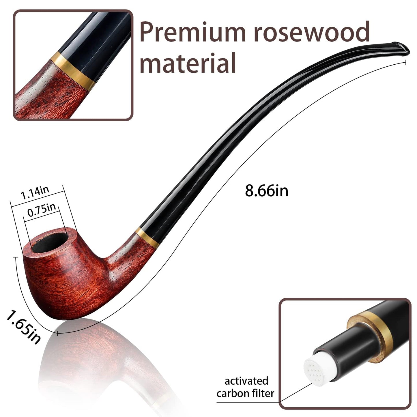 Joyoldelf Tobacco Pipe Smoking Pipe Rosewood Exquisite Handcrafted Churchwarden Tobacco Pipe - Complete Starter Set