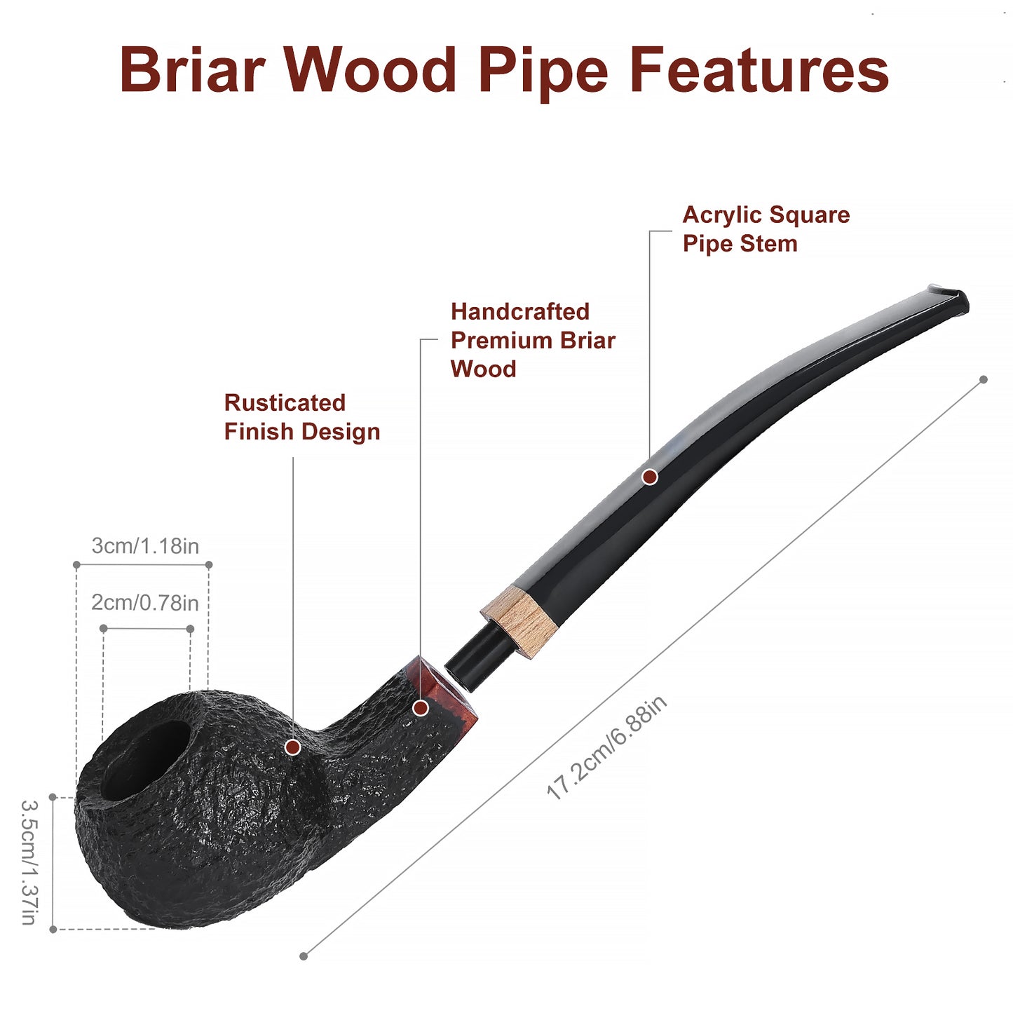 Wooden Tobacco Pipe - Pot Shape Hand Crafted Rusticated Briar Pipe, Premium Wood Smoking Pipe, Ideal Gift for Smokers