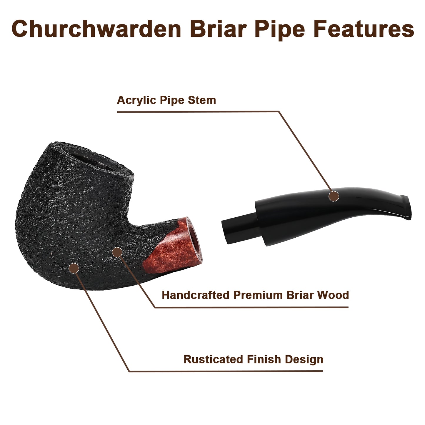 Obetis Bent Apple-Shape Pipe with Rusticated Briar Finish and Wooden Accents - Comfortable Grip for Long Smoking Sessions