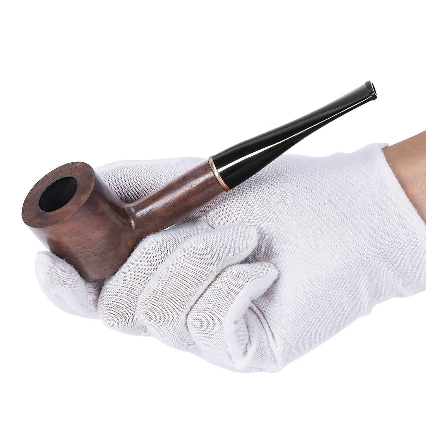 Obetis Ebony Wood Billiard Pipe with Interchangeable Stems (Black and Brown) - Classic Design with Metal Accent Ring for Versatile Smoking