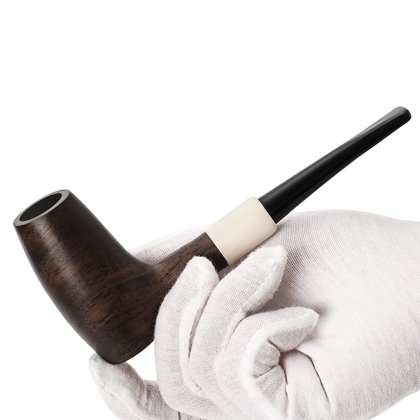 Obetis Ebony Wood Author-Shape Pipe with Smooth Finish and Ivory Accents - Classic Smoking Pipe for Collectors and Enthusiasts