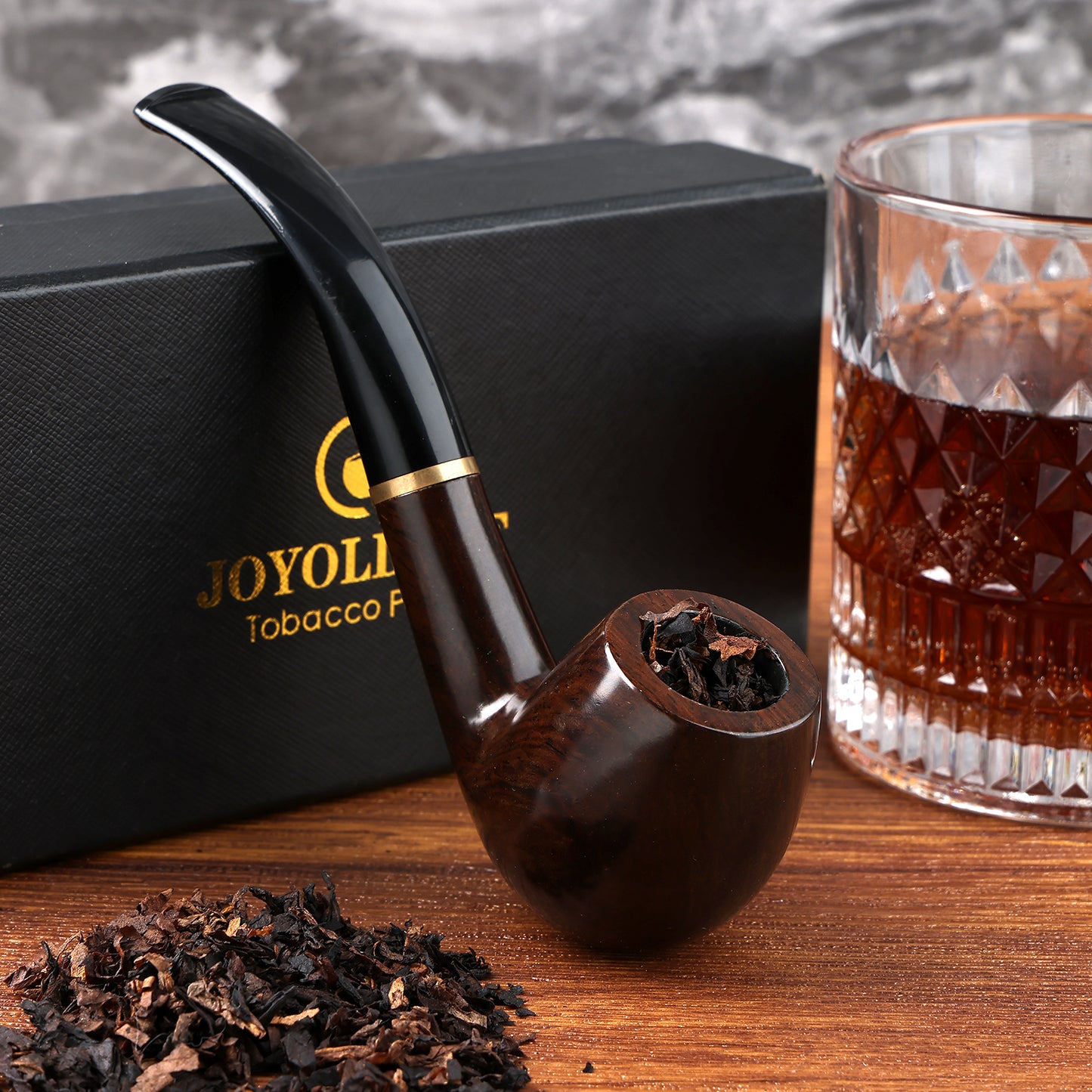 Joyoldelf Tobacco Pipe, Handmade Ebony Smoking pipe for Beginners - Pipe Stand and Pouch Included