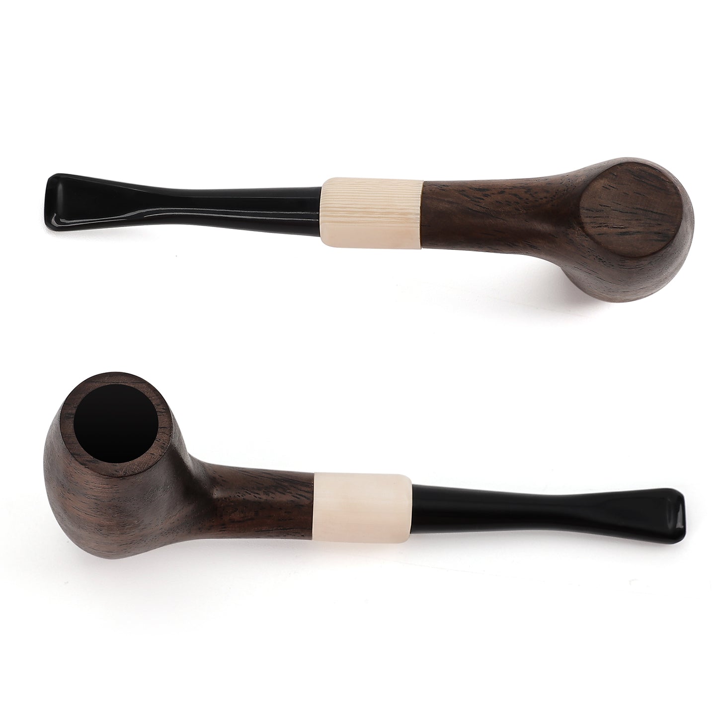 Obetis Ebony Wood Author-Shape Pipe with Smooth Finish and Ivory Accents - Classic Smoking Pipe for Collectors and Enthusiasts