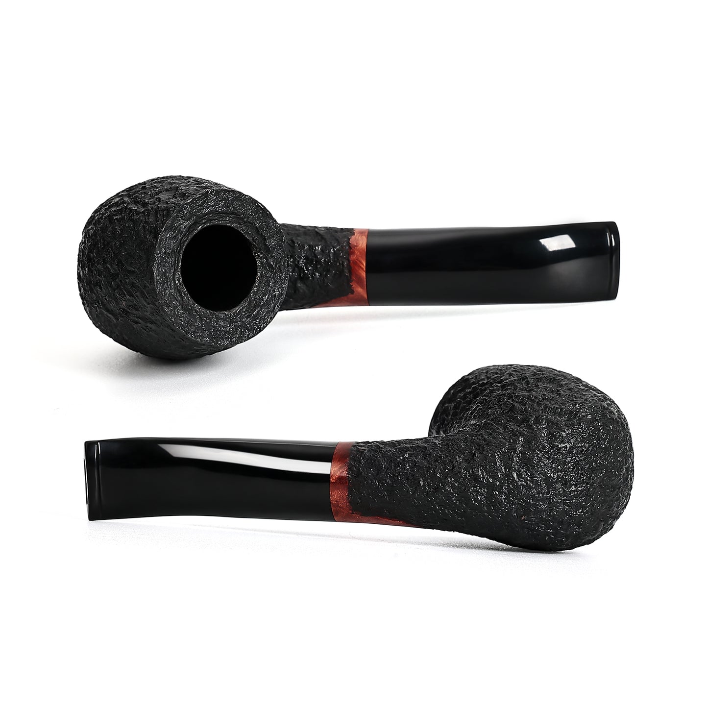 Obetis Bent Apple-Shape Pipe with Rusticated Briar Finish and Wooden Accents - Comfortable Grip for Long Smoking Sessions