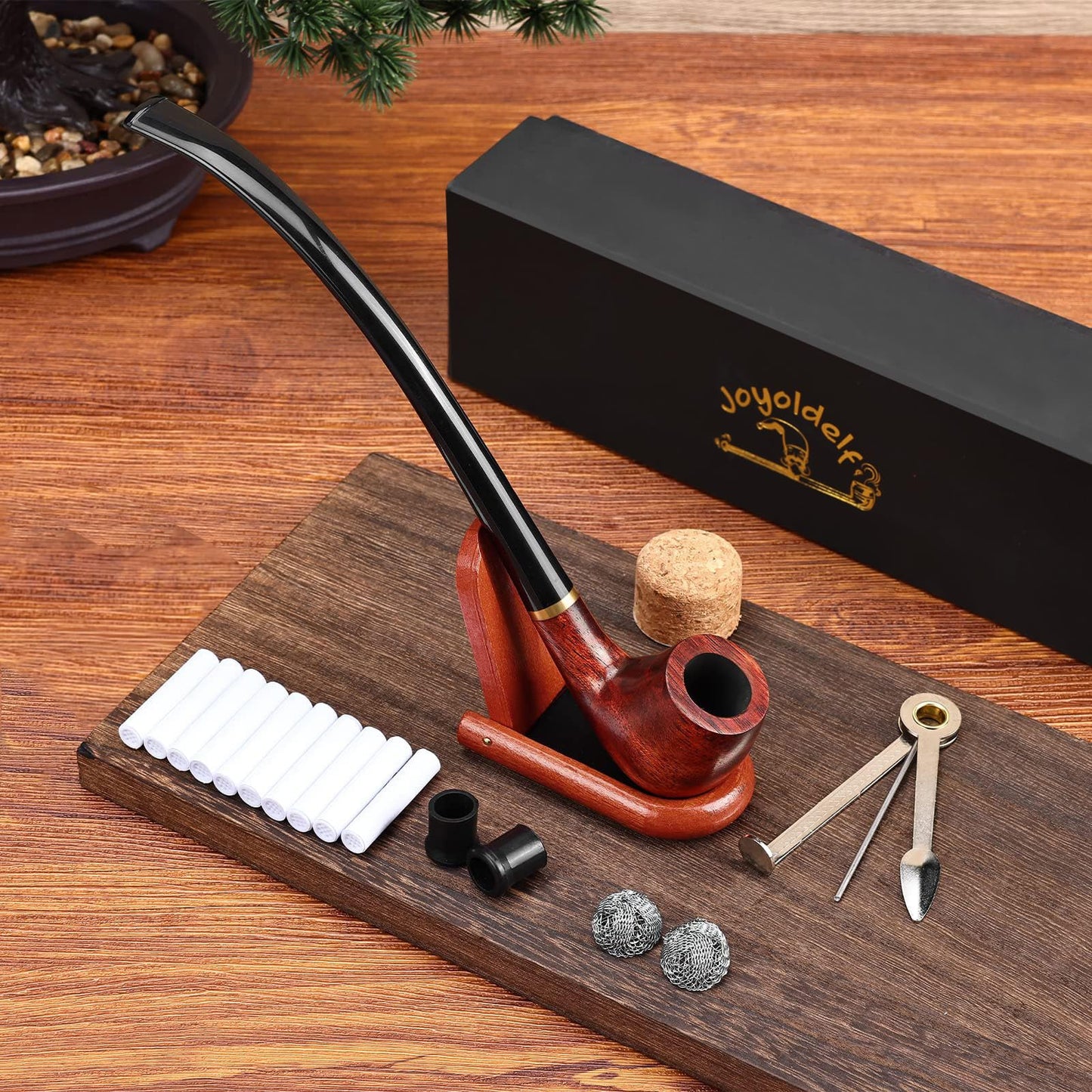 Joyoldelf Tobacco Pipe Smoking Pipe Rosewood Exquisite Handcrafted Churchwarden Tobacco Pipe - Complete Starter Set