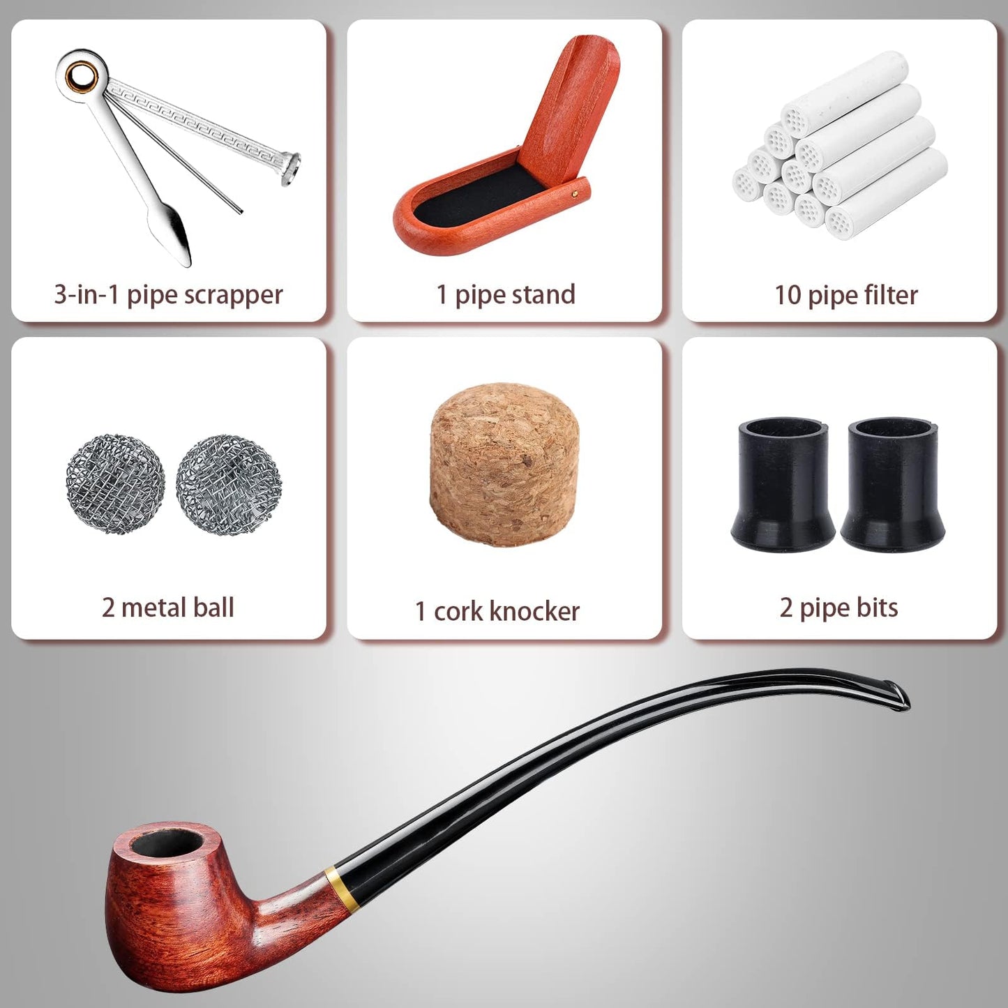 Joyoldelf Tobacco Pipe Smoking Pipe Rosewood Exquisite Handcrafted Churchwarden Tobacco Pipe - Complete Starter Set